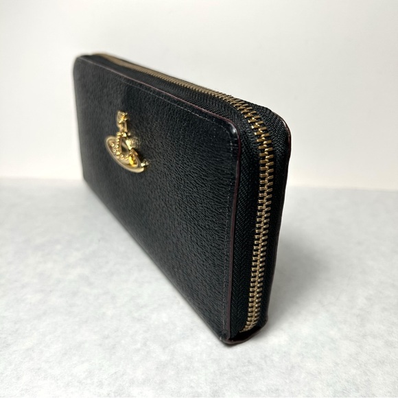 Vivienne Westwood Black Zip-Around Cont. Leather Wallet with Gold Orb Logo EUC - Picture 7 of 15